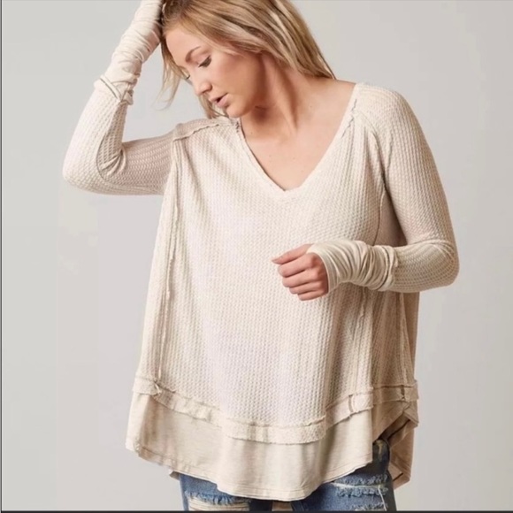 FREE PEOPLE Beige Laguna Thermal Waffle Long Sleeve Top - Picture 5 of 10